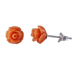 Orange 6Mm Flower, Sterling Silver Post Stud Earrings