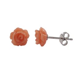 Orange 7Mm Flower On Rhodium Plated Sterling Silver Post, Stud Earrings