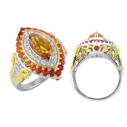 TT SS/YGPLT CITRINE / FIRE OPAL / WHITE TOPAZ RING - Size 7 (#10468MUL)