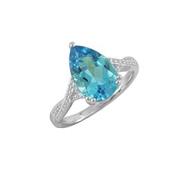 SS SWISS BLUE TOPAZ / DIAMOND RING - Size 7 (#10166SW)