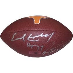 Ricky Williams Signed Texas Longhorns Wilson Brown Logo Football W/ Earl Campbell With Heisman Inscr