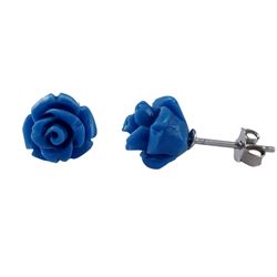 Blue 8Mm Flower, Sterling Silver Post Stud Earrings