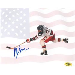 Mike Eruzione Signed 1980 Team USA Olympic Hockey 16X20 Photo W/ Flag- Game Winning Goal Miracle On 