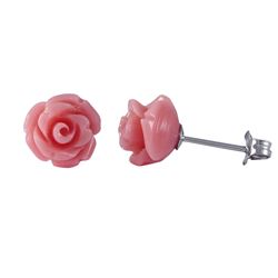 Pink 8Mm Flower, Sterling Silver Post Stud Earrings