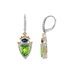 TT STERLING SILVER GOLDPLATED PERIDOT / LDN BLUE TOPAZ / WHITE TOPAZ LEVERBK EARRINGS (#9998MUL)