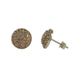 Gold Tone Sterling Silver 10Mm Round Champagne CZ Post Stud Earrings