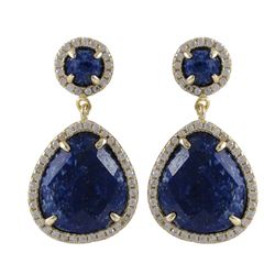 Lapis/Lazurite Semi Precious Stone, With CZ Border, On Gold Plated  Sterling Silver Post Earrings Di