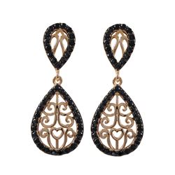 Rose Plated Sterling Silver Filigree Teardrop Post Earrings With Black CZ Border- 1.26