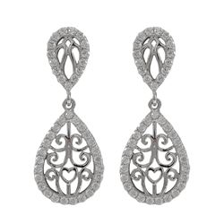 Sterling Silver Filigree Teardrop Post Earrings With White CZ Border- 1.26"