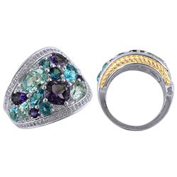 TT SS/YGPLT AMY / SW / SKY / LDN BLUE TOPAZ / WHITE TOPAZ RING - Size 7 (#10202MUL)