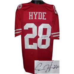 Carlos Hyde Signed San Francisco 49Ers Red Pro Style Jersey XL #28 (Black Sig)- JSA Hologram