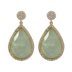 Green Aventurine/Chlorophane Semi Precious 13X20 Faceted Teardrop Stone, Gold Plated Sterling Silver