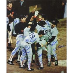 Bob Stanley Signed Boston Red Sox 16X20 Color Photo 1986 AL Champs W/ 19 Signatures