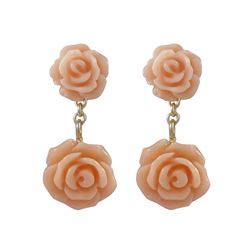 6Mm And 8Mm Peach Rose Flower Dangling, Gold Plated Sterling Silver Post Earrings, 0.79