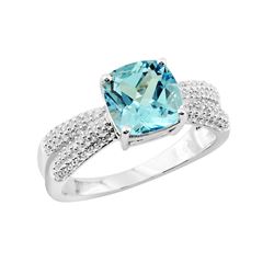 SS SWISS BLUE TOPAZ / DIAMOND RING - Size 7 (#9737SW)