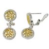 Image 1 : Two Tone Sterling Silver White CZ, Double Filigree 12Mm Circle Post Clip Earrings, 1.18"