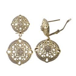 Matte Gold Plated Sterling Silver Filigree Cirlces With CZ Post Clip Earrings -1.42