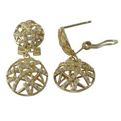 Gold Tone Sterling Silver Double Circle CZ Post Clip Earrings- 1.22