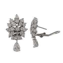 Sterling Silver CZ Cluster With Dangling Teardrop CZ Post Clip Earrings, 1.14