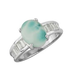 SS LARIMAR / WHITE ZIRCON RING - Size 7 (#10554MUL)