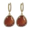 Image 1 : Carnelian Cat's Eye Semi Precious Stone, With CZ Border, On Gold Plated Sterling Silver  Lever Back 
