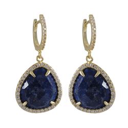 Lapis/ Lazurite Semi Precious Stone, With CZ Border, On Gold Plated Sterling Silver  Lever Back Earr