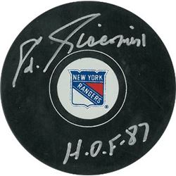 Ed Giacomin Signed New York Rangers Hockey Puck HOF 87