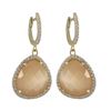 Image 1 : Peach Cat's Eye Semi Precious Stone, With CZ Border, On Gold Plated Sterling Silver  Lever Back Earr
