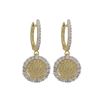 Image 1 : Two Tone Sterling Silver, 13Mm Circle, Matte Gold Plating With White CZ, Hammered Lever Back Earring