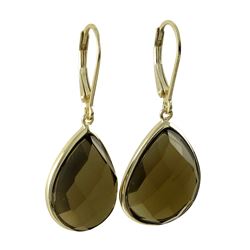 Smoky Quartz Semi Precious Faceted Stone On Gold Plated Sterling Silver Lever Back Earrings, 1.44&Qu