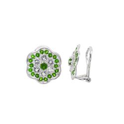 SS CHROME DIOPSIDE / WHITE TOPAZ CLIP-ON OMEGA EARRINGS (#7882SPMUL)