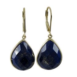 Lapis/ Lazurite Semi Precious Faceted Stone On Gold Plated Sterling Silver Lever Back Earrings, 1.44