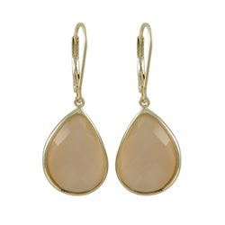 Peach Cat's Eye Semi Precious Faceted Stone On Gold Plated Sterling Silver Lever Back Earrings Dimen