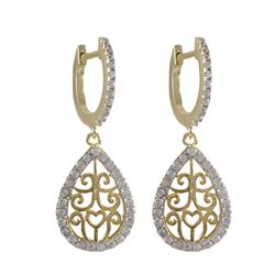 Gold And Rhodium Over Sterling Silver Filigree Teardrop Lever Back Earrings With White CZ Border, 34