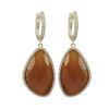 Image 1 : Carnelian Cat's Eye Semi Precious Faceted Stone, With CZ Border, On Gold Plated Sterling Silver Leve