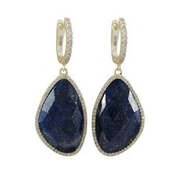 Lapis/ Lazurite Semi Precious Faceted Stone, With CZ Border, On Gold Plated Sterling Silver Lever Ba