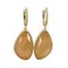 Image 1 : Peach Cat's Eye Semi Precious Faceted Stone, With CZ Border, On Gold Plated Sterling Silver Lever Ba