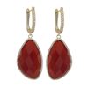 Image 1 : Fire Jade Semi Precious Faceted Stone, With CZ Border, On Gold Plated Sterling Silver Lever Back Ear
