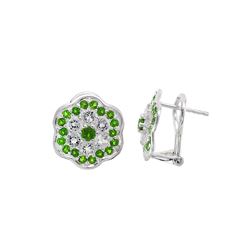 SS CHROME DIOPSIDE / WHITE TOPAZ OMEGA EARRINGS (#7882MUL)