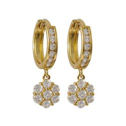 Gold Plated Sterling Silver AAA CZ Dangling Flower Huggie Earrings, 0.75