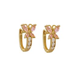 Gold Plated Sterling Silver Buttterfly Huggie Earrings With Pink And White AAA CZ, 0.53