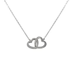 Rhodium Plated Sterling Silver, AAA CZ Interlocking 10X10mm Hearts, Necklace, 17" 1"