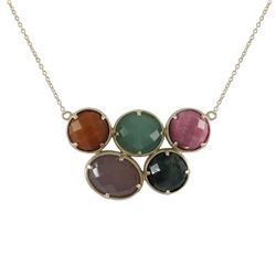 Gold Plated Sterling Silver Necklace, Multi Color Semi Precious Faceted Stones, 16