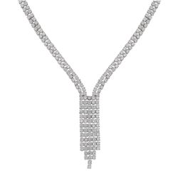 Rhodium Plated Sterling Silver, Two Row CZ Tennis "Y" Necklace, 18"