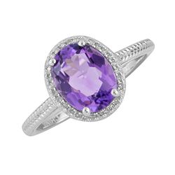 SS AMETHYST / DIAMOND RING - Size 7 (#10156A)