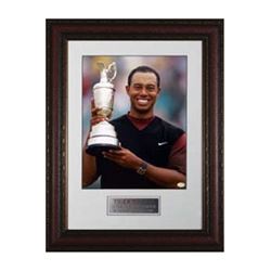 Tiger Woods Unsigned 2005 British Open At St. Andrews W/ Trophy 16X20 Photo Leather Framed