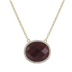 Red Jasper 15X18mm Semi Precious Oval Stone, Set In Gold Tone Sterling Silver With CZ, Necklace- 16