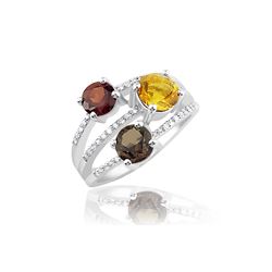 SS CITRINE / SMOKEY QUARTZ / GARNET / DIAMOND RING - Size 7 (#9752MUL1)