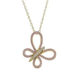 Gold Plated Sterling Silver, Open Butterfly, With Pink And White CZ Pendant, 1.02&Quot;