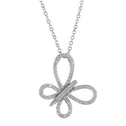 Rhodium Plated Sterling Silver Open Butterfly CZ Pendant, 1.02&Quot;